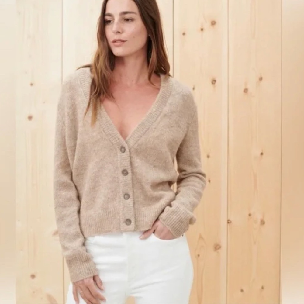 Jenni Kayne Merino Wool Boyfriend Cardigan in Beige  - size small